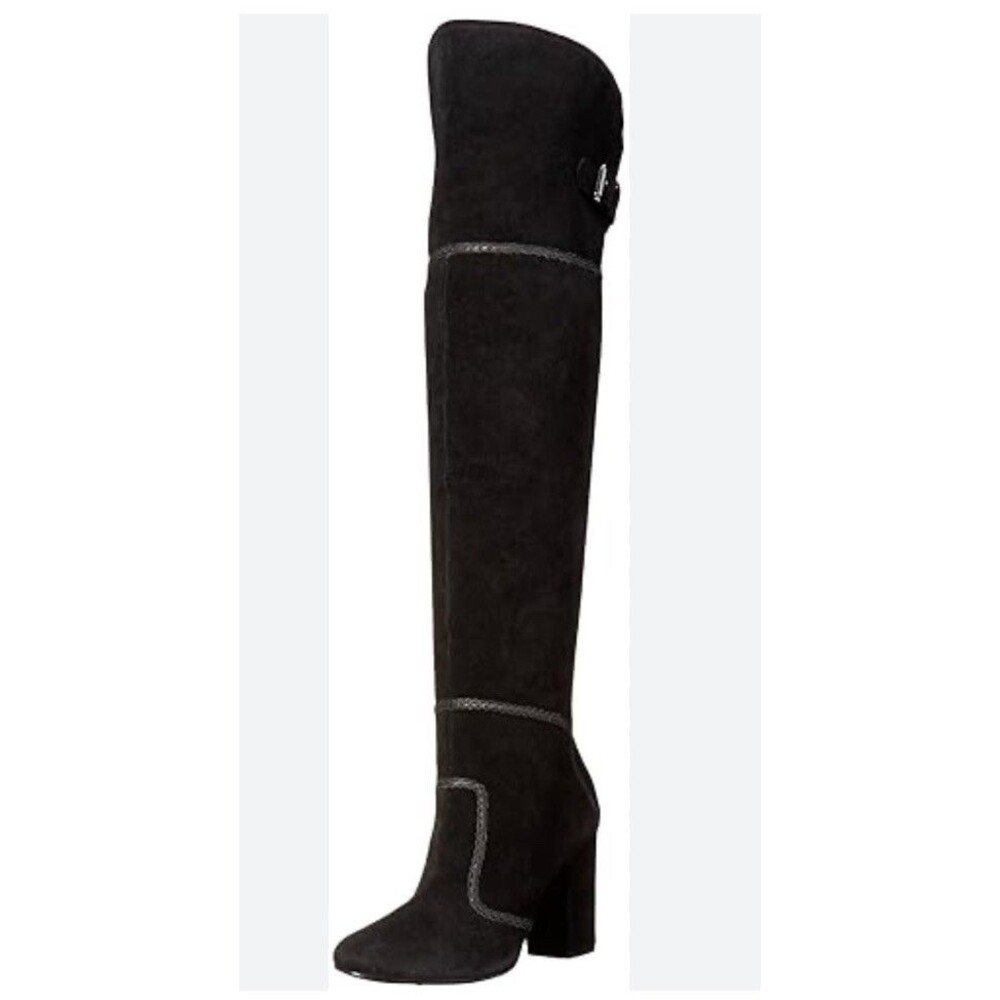 Nine West Women JENA Suede Leather Over-The-Knee Boots Black Sz 7 M Heels Zipper